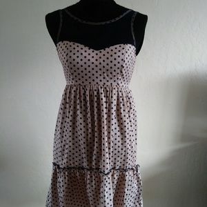America Rag tan hi/lo dress w/navy polka dots